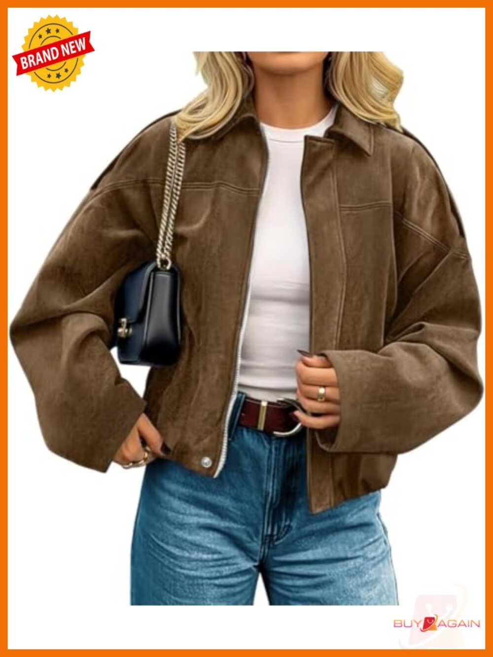 Faux Suede Cropped Jacket Open Front Casual Coat Women's Fall